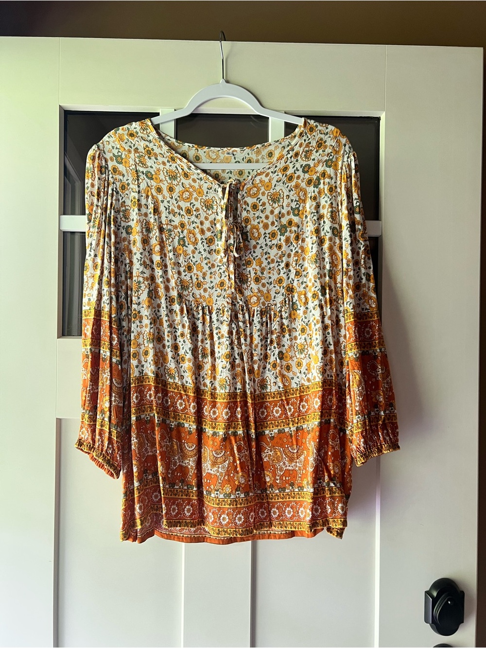 Boho Floral Peasant Top in Rust and Cream